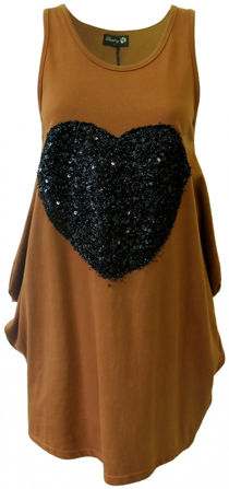 Pale Brown Black Sequin & Glitter Heart Vest
