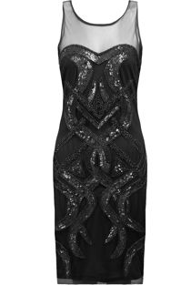 Black Mesh & Sequin Detail Side Zip Up Dress