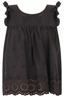 Black Cotton Frill Sleeve Tops