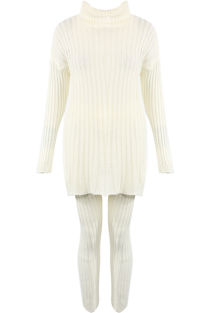 White Polo Neck Loungewear Set