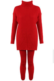 Red Polo Neck Loungewear Set