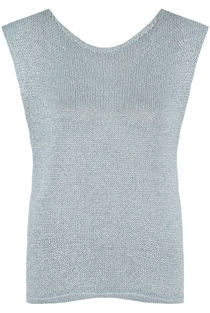 Sky Blue Metallic Round Neck Knitted Tops