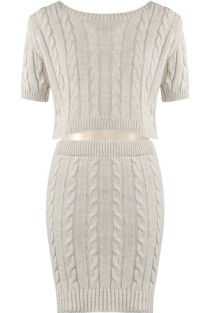 Beige Cable Knit Crop Top & Skirt Co-Ord