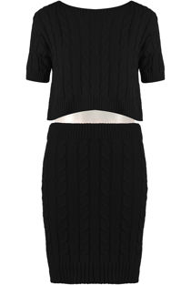 Black Cable Knit Crop Top & Skirt Co-Ord