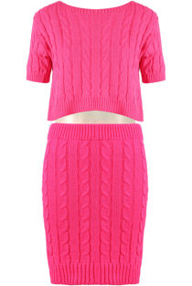 Fuchsia Cable Knit Crop Top & Skirt Co-Ord