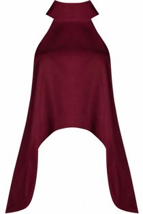 Wine Turtle Neck Asymmetric Tops