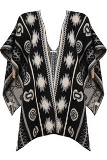 Black Beige Contrast Symmetrical Print Wrap Cardigan 