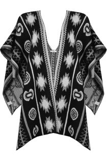 Black Cream Contrast Symmetrical Print Wrap Cardigan