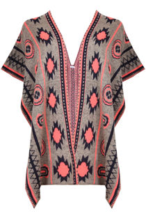 Coral Contrast Symmetrical Print Wrap Cardigan 