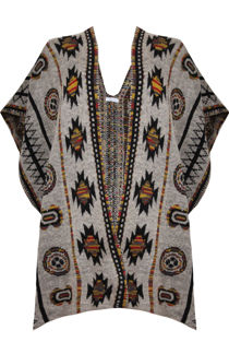 Grey Contrast Symmetrical Print Wrap Cardigan 