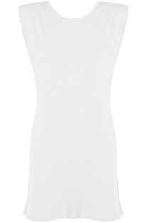 White Round Neck Shift Dress With Shoulder Pads