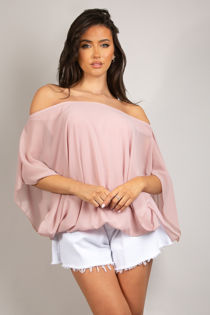 Rose Chiffon Oversized Top With Jersey Underband