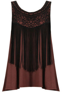 Brown Embroidered Fringe Detail top 