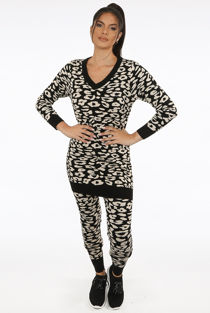  Animal Print Knitted Long Jumper & Trouser Co-Ords