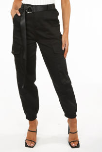Black D Rings Belted Cargo Joggers