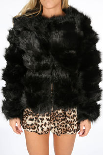 Black Soft Shaggy Faux Fur Coat