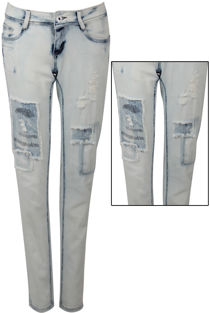 Faded Denim Patchwork Jeans