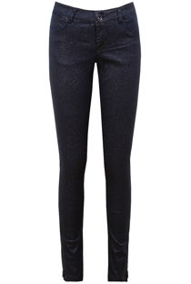 Navy Glitter Textured Zip Detail Skinny Jeans