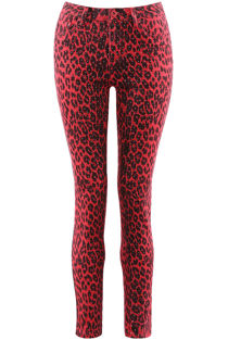 Hot Pink Studs Trim Leopard Jeans