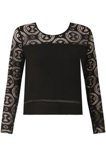 Black Lace Textured Back Zip Up Tops