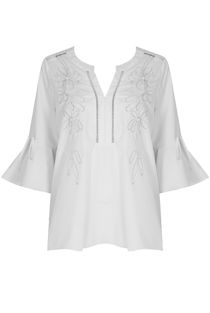 White Bell Sleeve Embroidered Blouse