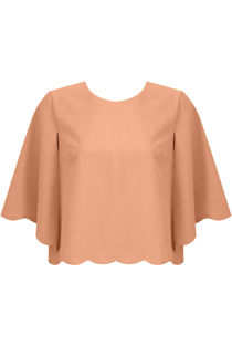Pink Scalloped Edge Caped Sleeve Top