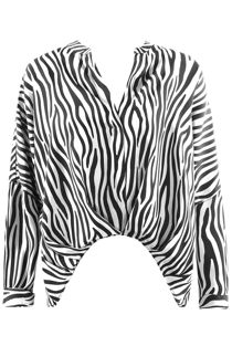 White Animal Print Curved Hem Blouse