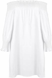 White Elasticated Off Shoulder Shift Dress
