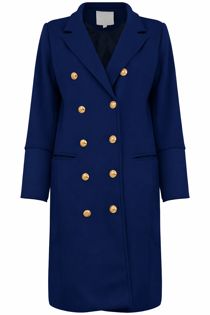 Navy Double Breasted Wool Trench Coat