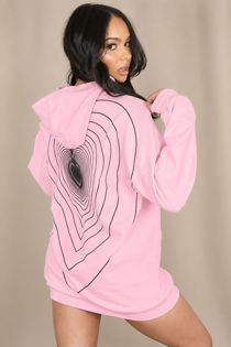 Pink Heart Ripples Print Back Hoodie