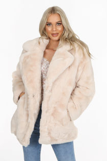 Luxe Beige Chunky Faux Fur Coat