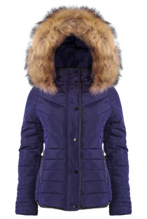 Navy Fur Hood Funnel Neck Jacket