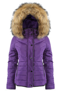 Purple Fur Hood Funnel Neck Jacket