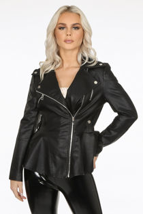 Black Faux Leather Peplum Biker Jacket