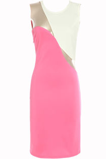 Contrast Pink Body Cut Mesh Panel Dress