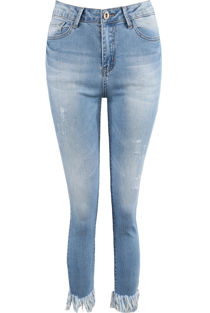 Frayed Ankles Washed Denim Jeans