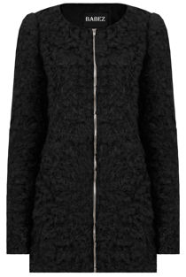 Black Zip Up Side Pocketed Fur Jacket 