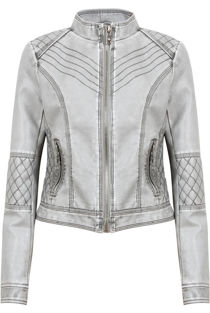 Grey Distressed Leather Stiched Pattern Jacket