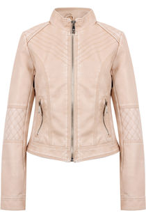 Peach Distressed Leather Stiched Pattern Jacket