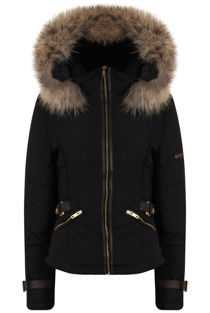 Black Waist Belt Fur Hood Premium Jacket