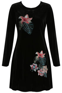 Black Velvet Embroidered Swing Dress