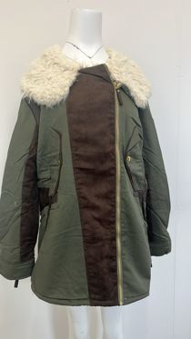 Khaki  Parka Jacket With Cream Fur 