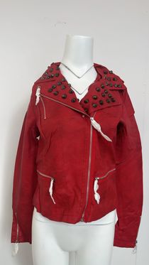 Red Studded Trim Biker Jacket