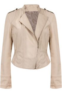 Nude Lace Fastening PU Biker Jacket