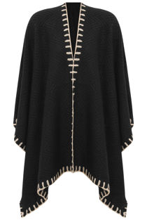 Black Knitted Contrast Border Capes