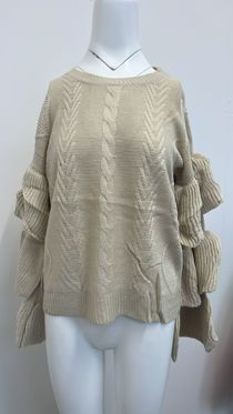Cream Knitted Jumper With Frill Sleeve