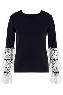 Navy Layered Lace Bell Sleeve Jumper 