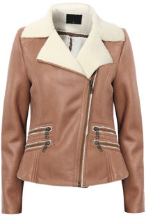 Camel Fur Lined Jacket with Zipped Pockets