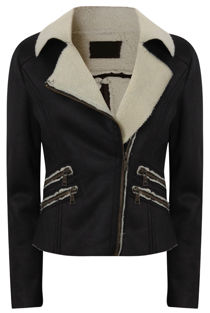 Black Fur Lined Jacket with Zipped Pockets 