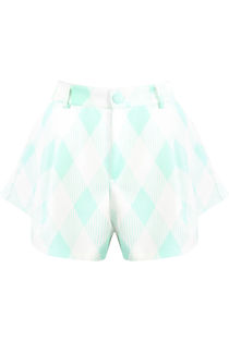 Green Bold Check Flared Shorts